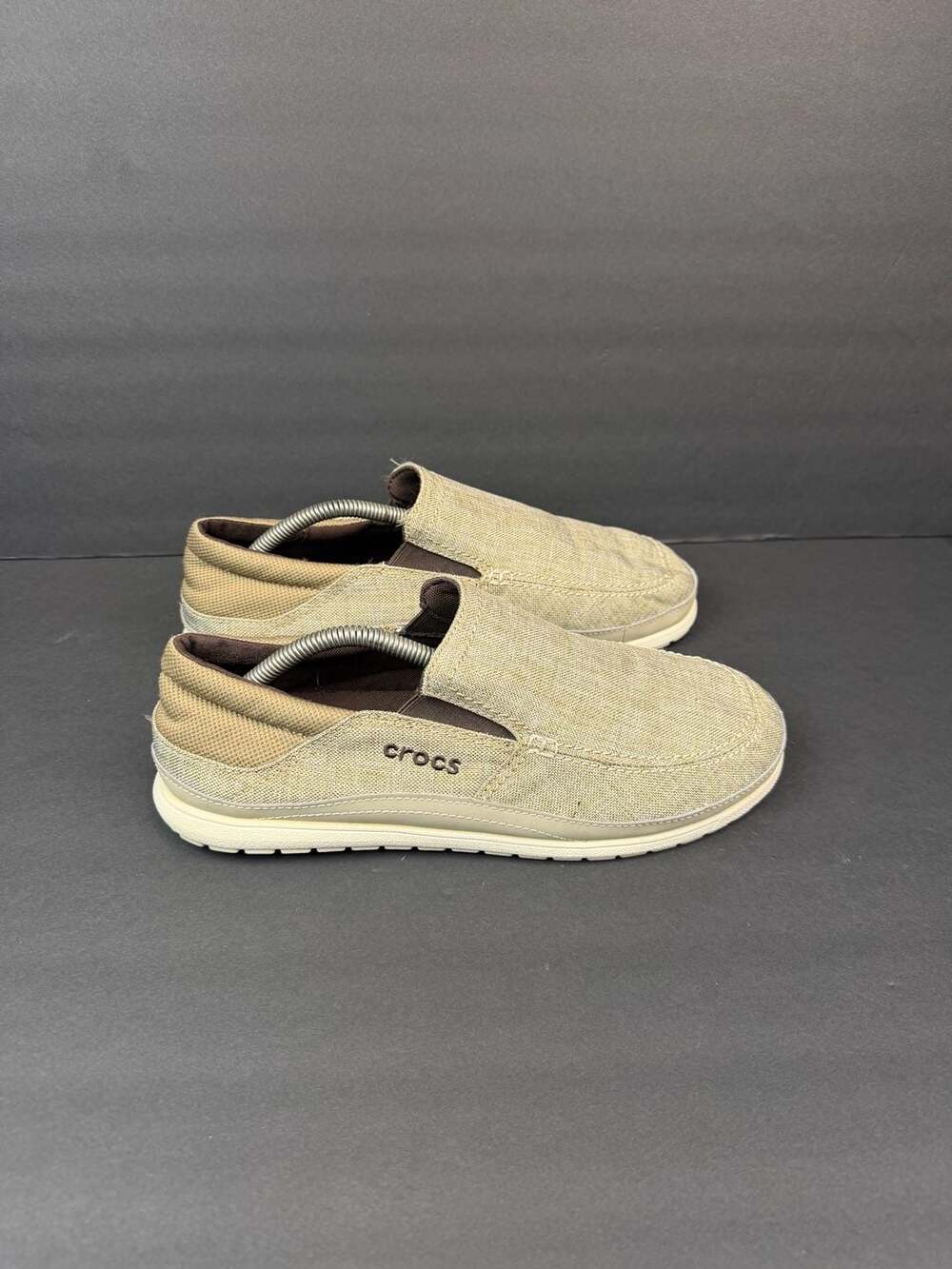 Crocs Santa Cruz Playa Slip-On Khaki Stucco Canvas Loafers Men's Size 10